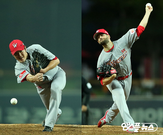 19일부터 20일 펼쳐진 KIA 2연전을 승리로 이끈 박종훈-스캇 다이아몬드(사진=엠스플뉴스)