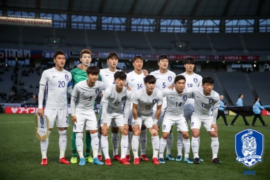 북한과의 경기에 나선 한국 대표팀(사진=KFA)