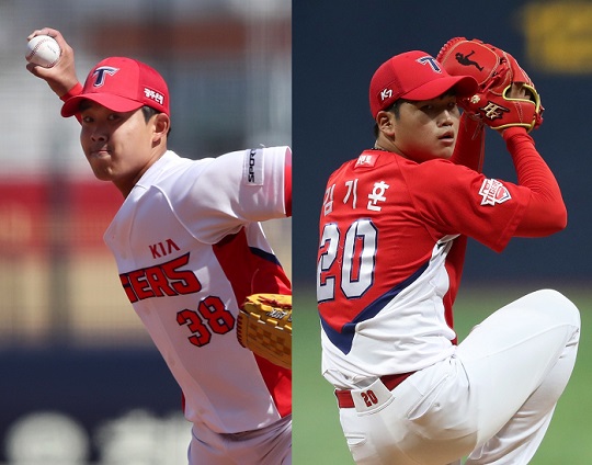 KIA 타이거즈 투수 임기영(왼쪽)과 김기훈(오른쪽)은 올 시즌 팀의 4·5선발 역할을 맡게 됐다(사진=KIA)
