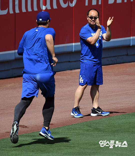 류현진의 개인훈련은 다저스 선수들에게 '박수'라고 불린다(사진=엠스플뉴스 조미예 특파원)