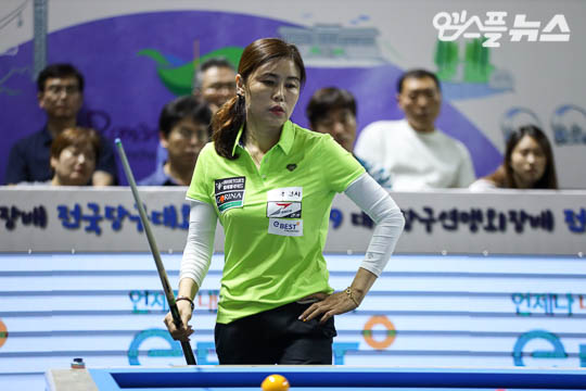 박지현은 스롱 피아비에 패하며 3위에 머물렀다.(사진=엠스플 뉴스 정이수 기자)