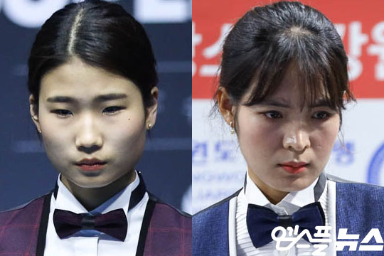 3쿠션 여자부 결승에 진출한 용현지(좌), 스롱 피아비(사진=엠스플 뉴스 정이수 기자)