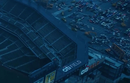 영화 ‘어벤져스: 엔드게임’의 한 장면. 세계 인구의 절반이 사라진 뒤, 야구장 주변은 아수라장이 됐다.