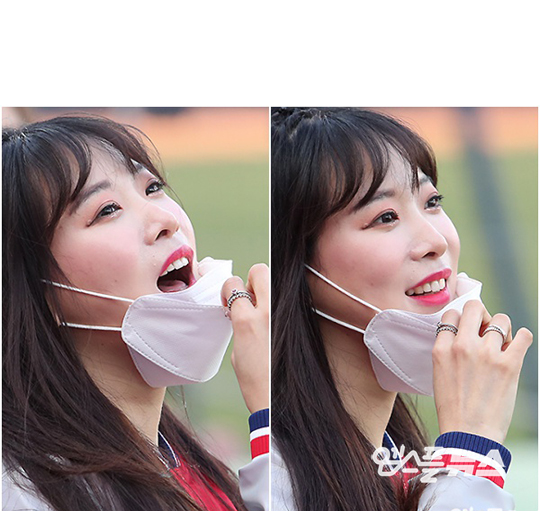 '마스크 응원' KIA 김한나, “숨막혀도 행복해요!“(사진=강명호 기자)