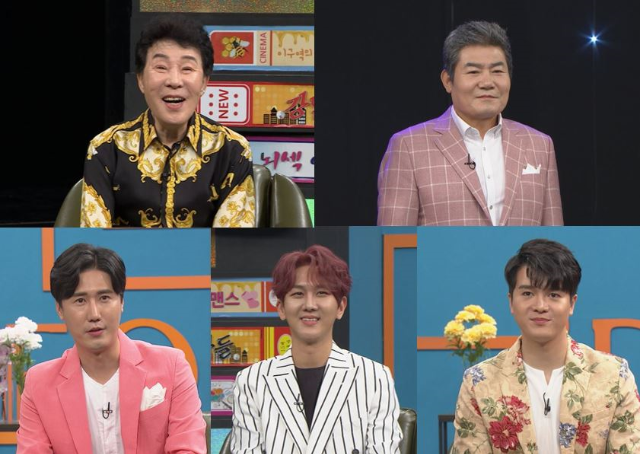 비디오스타에 출연한 송대관 진성(위 왼쪽부터), 신성, 김수찬, 신인선 (아래 왼쪽 부터) (사진=MBC PLUS)