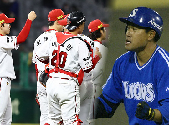 양준혁 해설위원이 SSG 랜더스의 개막 연승 신기록 달성을 예감했다. 과거 2003년 삼성 소속 시절 개막 10연승에 힘을 보탰던 양준혁 위원은 당시 연승 기간 개인 통산 두 번째 사이클링 히트 대기록을 달성하기도 했다. 당시 사이클링 히트를 달성하고 기뻐하는 양준혁 위원(사진 오른쪽)(사진=SSG, 삼성)