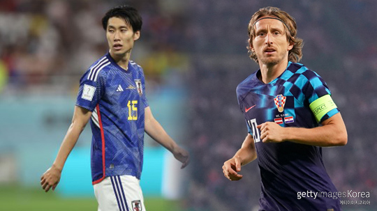 일본 미드필더 카마다 다이치(사진 왼쪽부터), 크로아티아 미드필더 루카 모드리치(사진=게티이미지코리아)