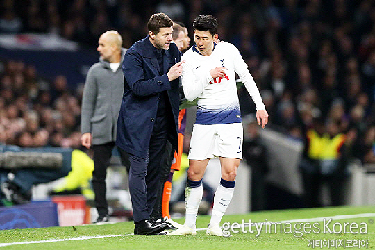마우리시오 포체티노 감독(사진 왼쪽), 손흥민(사진=게티이미지코리아)