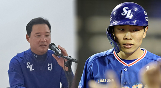 삼성 박진만 감독(사진 왼쪽부터), 내야수 김지찬(사진=스포츠춘추 김종원 기자, 삼성)