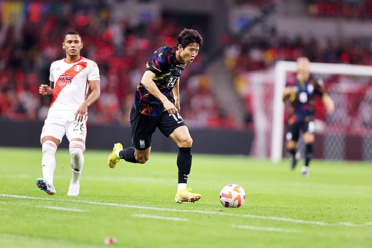 6월 16일 페루전에서 A매치에 데뷔한 안현범(사진=대한축구협회)