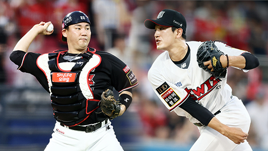 KT 포수 장성우(사진 왼쪽부터), 잠수함 고영표(사진=KT)