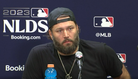 다저스의 2023시즌 내셔널리그디비전시리즈 3차전 선발 투수로 예고된 랜스 린(사진=MLB.com 캡처)