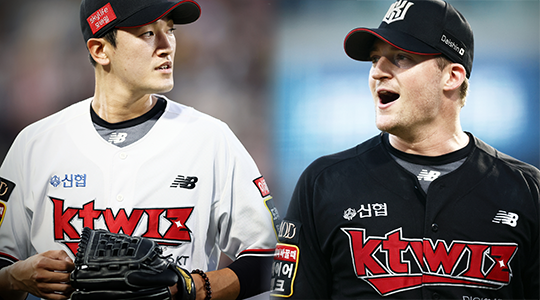KT 잠수함 에이스 고영표(사진 왼쪽부터), 좌완 에이스 웨스 벤자민(사진=KT)