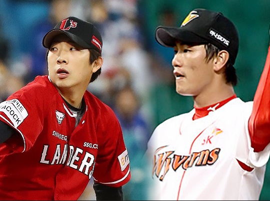 SSG 투수 오원석(사진 왼쪽)과 16년 전 신인이었던 김광현(사진=SSG)