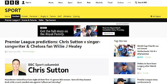 영국 BBC에서 스포츠 칼럼니스트로 활동 중인 크리스 서튼(사진=BBC 홈페이지 캡처)