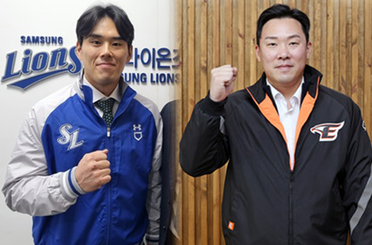 삼성에 합류한 우완 김재윤(사진 왼쪽부터), 한화 유니폼을 입게 된 내야수 안치홍(사진=삼성, 한화)