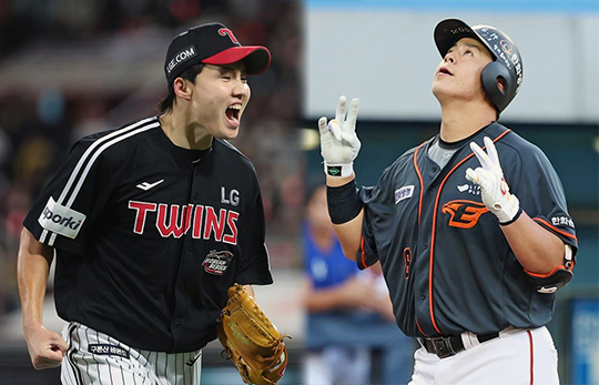 ‘2023 일구상’ 최고 투수로 선정된 LG 우완 임찬규(사진 왼쪽부터), 최고타자로 선정된 한화 내야수 노시환(사진=LG, 한화)