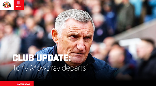 선덜랜드가 토니 모브레이 감독을 경질했다(사진=선덜랜드 홈페이지 캡처)