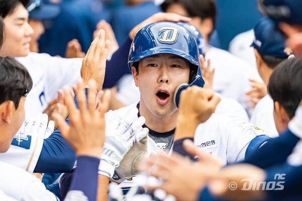 박건우의 환호하는 모습(사진=NC)