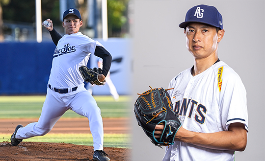 일본프로야구(NPB) 치바 롯데 우완 나카모리 슌스케(사진 왼쪽부터), ABL 애들레이드 우완 무라타 토루(사진=호주프로야구(ABL) SNS)