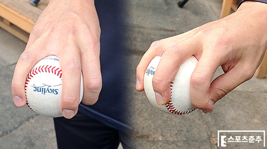 롯데 최준용의 체인지업 그립(사진=스포츠춘추 김종원 기자)
