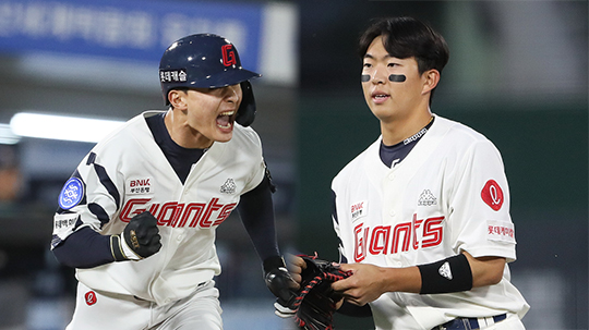 롯데 외야수 윤동희(사진 왼쪽부터), 김민석(사진=롯데)