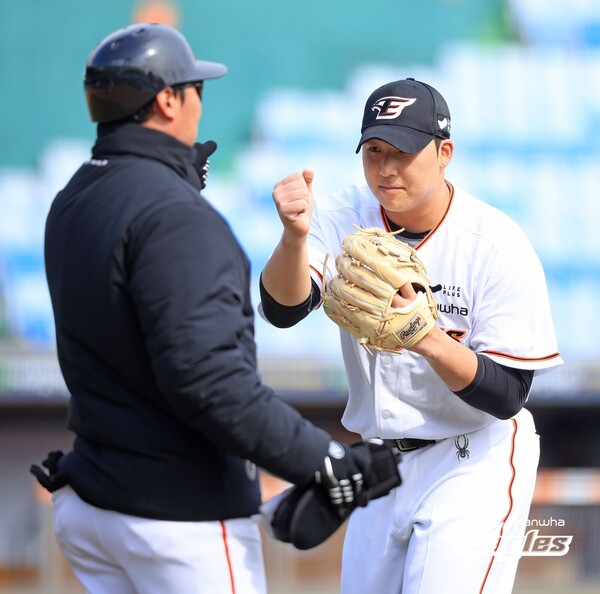 5선발 경쟁의 선두주자 김민우(사진=한화)