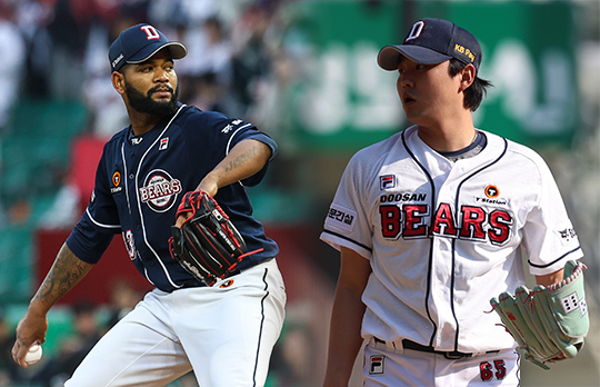 두산 에이스 라울 알칸타라(사진 왼쪽부터), 우완 불펜 정철원(사진=두산)