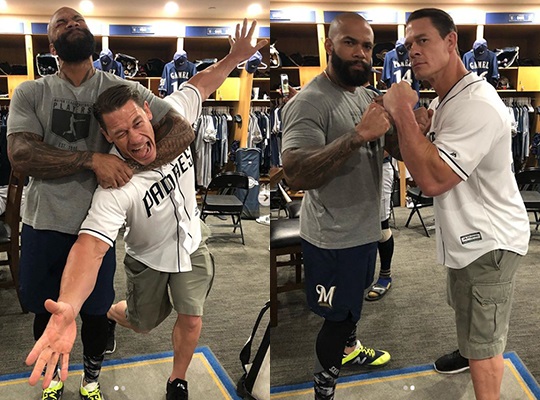 존 시나에게 헤드락을 거는 에릭 테임즈(출처=에릭 테임즈 인스타그램)