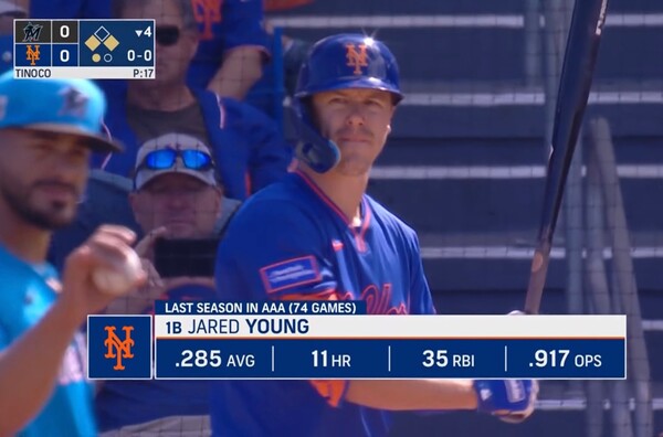 메츠 유니폼을 입은 제러드 영(사진=MLB.com 중계화면)