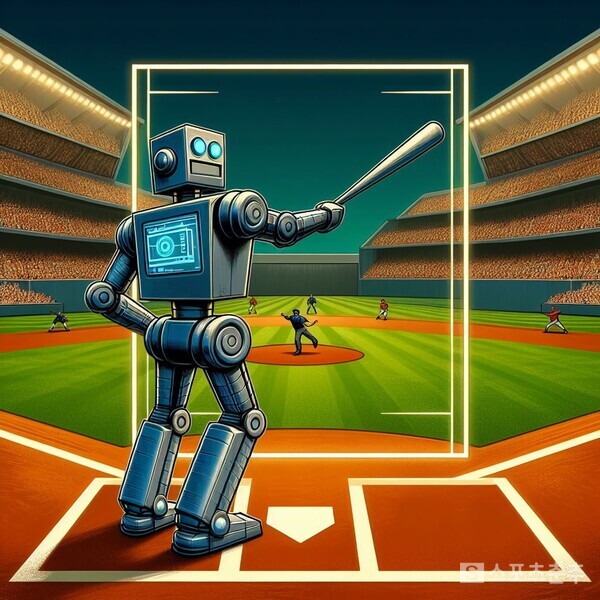 스트라이크 존을 체크하는 로봇심판의 상상도(사진=Bing AI)