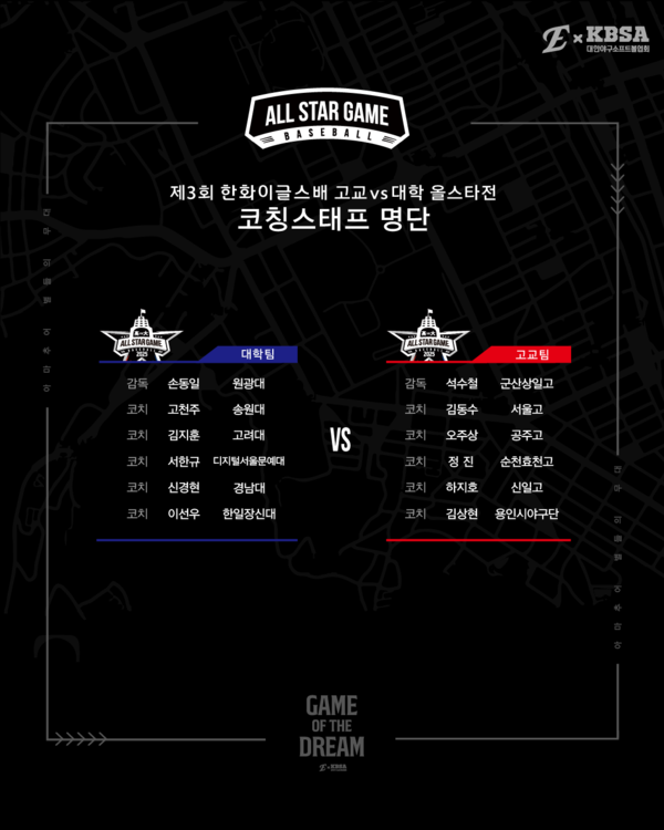 한화 이글스배 고교 vs 대학 올스타전 선수 명단(사진=한화)