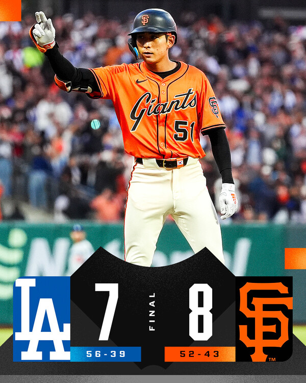 이정후가 3안타 맹타로 팀의 8대 7 승리를 이끌었다(사진=샌프란시스코 자이언츠 SNS)