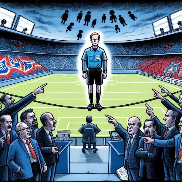 심판을 둘러싼 음모론이 극단을 향해 가고 있다(이미지=Bing AI)