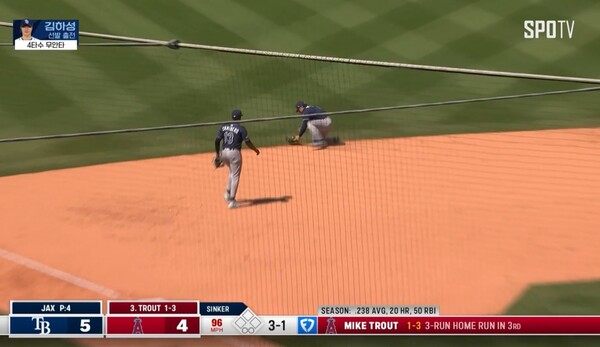 탬파베이 레이스 김하성이 호수비를 펼치고 있다. (사진=MLB 중계 캡쳐)