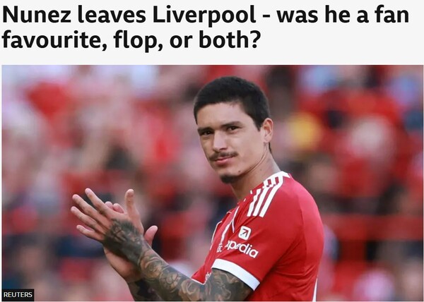 영국 매체 BBC가 누녜스의 이적을 보도했다. (사진=영국 BBC 홈페이지 캡쳐)