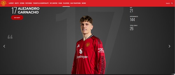 알레한드로 가르나초 프로필. (사진=맨체스터 유나이티드 공식 홈페이지 캡쳐)