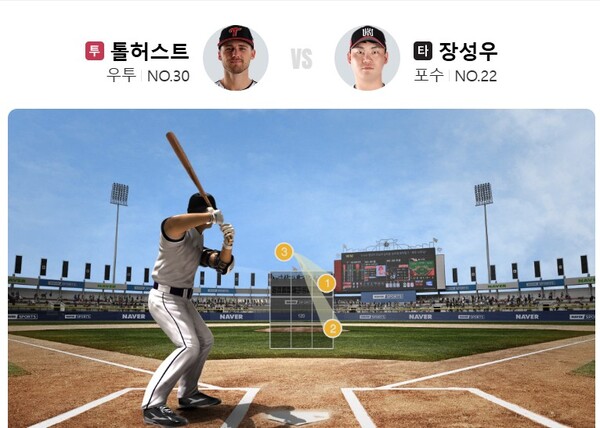 톨허스트의 12일 KT전 장성우 상대 2회말 투구 위치. (사진=네이버 문자 중계 캡처)