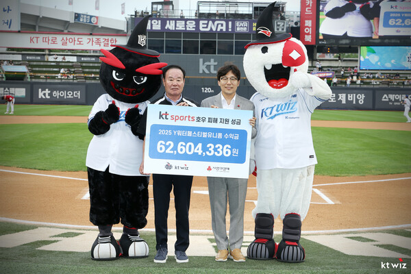 KT 위즈가 지난 10일 완판된 워터페스티벌 스페셜 유니폼 판매 수익금 전액을 수재민 지원에 기부했다(사진=KT)