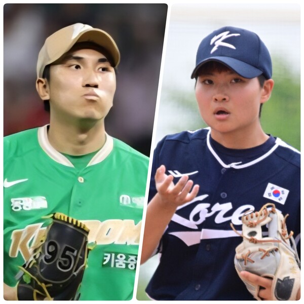 (왼쪽부터) 키움 투수 윤석원. 한국 여자야구 국가대표 박민성. (사진=키움 히어로즈, 스포츠춘추 황혜정 기자)