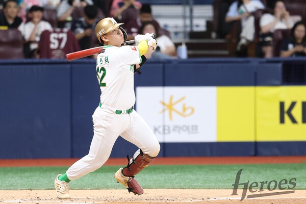 맹타를 휘두른 4번타자 김건희. 사진 | 키움히어로즈