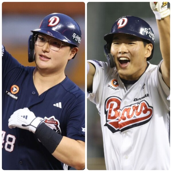 (왼쪽부터) 두산 김동준, 홍성호. (사진=두산 베어스)