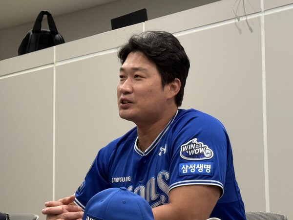 삼성 오승환이 28일 고척스카이돔에서 열린 은퇴투어 행사 종료 후 취재진과 만났다. (사진=스포츠춘추 박승민 기자)