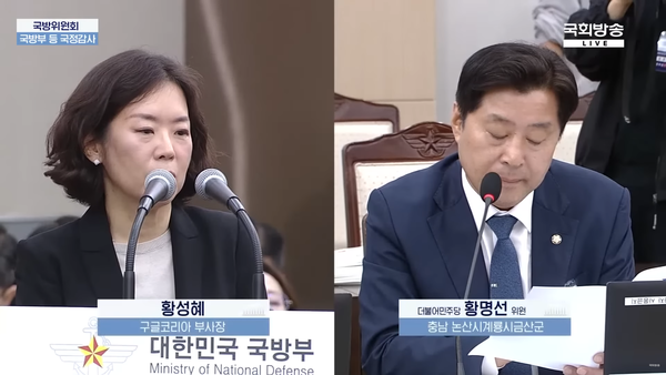 지난 13일 국정감사에서 구글의 정밀 지도 국외 반출 건의 관련 더불어민주당 황명선 위원(오른쪽)의 질의에 대답하는 구글코리아 황성혜 부사장. (사진=국회방송 중계화면 갈무리)