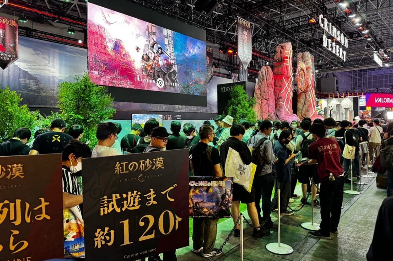 '도쿄게임쇼 2025'에서 단일 게임 최대 규모로 붉은사막을 첫 공개해 관심을 끈 펄어비스 부스 현장. 사진=펄어비스